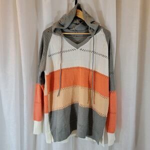 Women’s 2XL Fall Hoodie Sweater Knit Orange Cream Lightweight Pullover Halloween